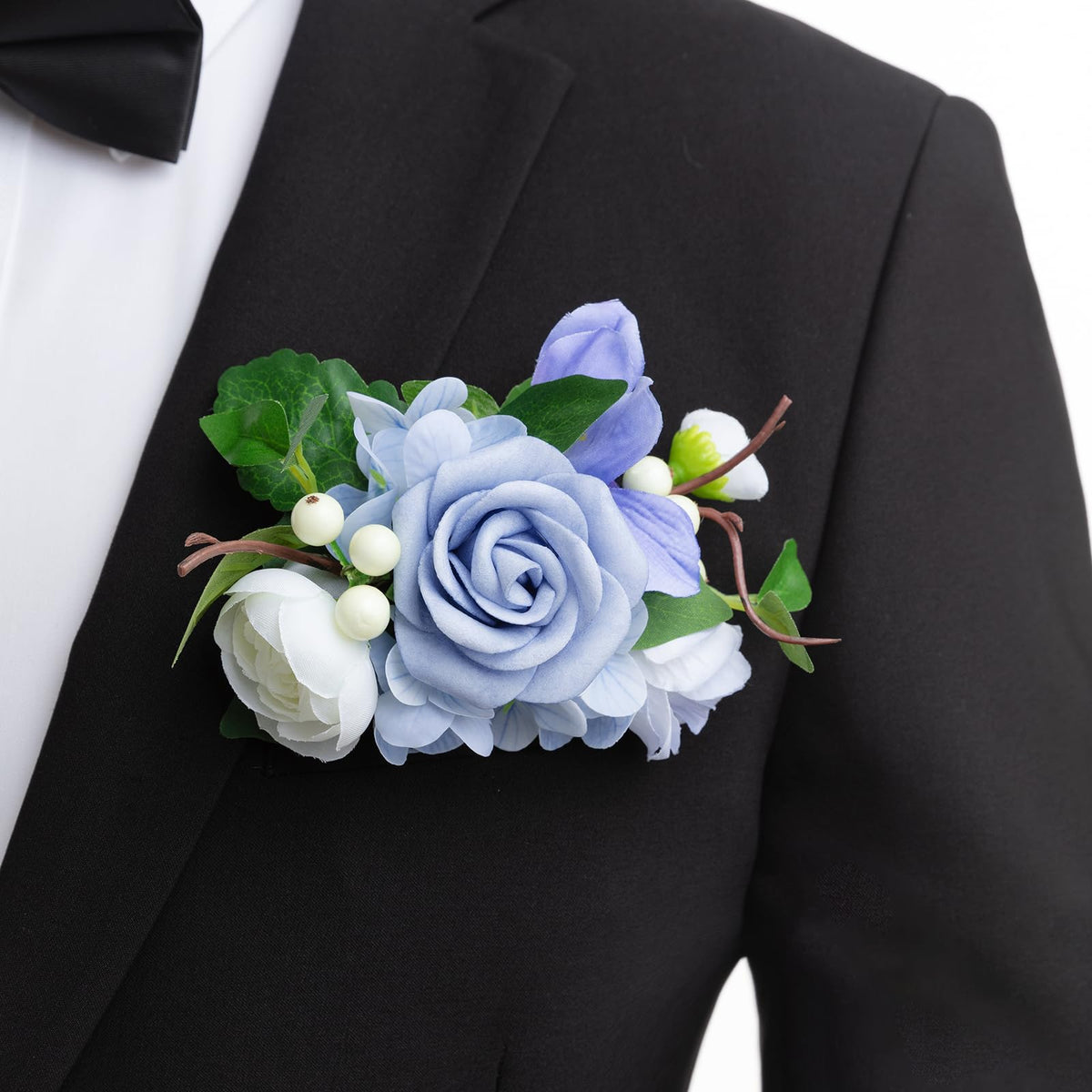 Ling's Moment Boutonniere for Men with Pin, White Ranunculus Ivory, 6"Wx5"H