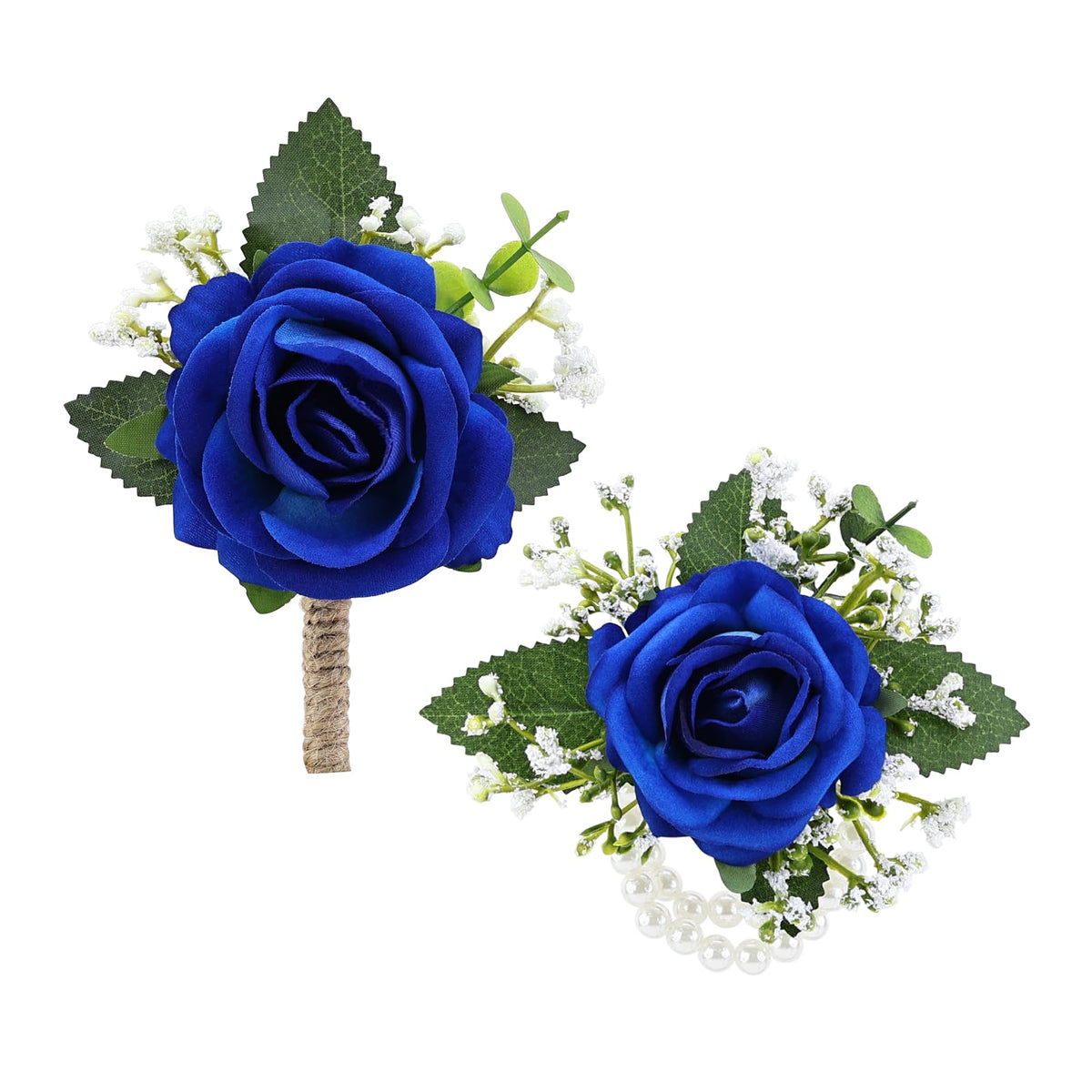 2Pcs Red Rose Corsage and Men Boutonniere Set, Wrist Band Bracelets, for Wedding Bride Bridesmaid Groom Groomsmen Flower Accessories Prom Party Man Suit Decor