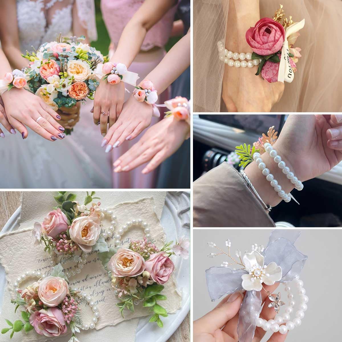 10 Pieces Pearl Corsage Wristlet Bracelet Elastic Wrist Corsages Bands for Wedding Prom Pearl Corsage Bracelet DIY Corsages Accessories for Bride Shower Party Stretch Wristband for Hand Flower (White)