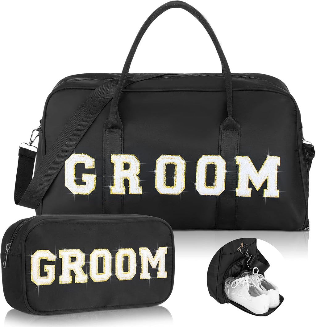 2 Pcs Groom Bag Gifts, Wedding Weekender Duffle Bag, Black