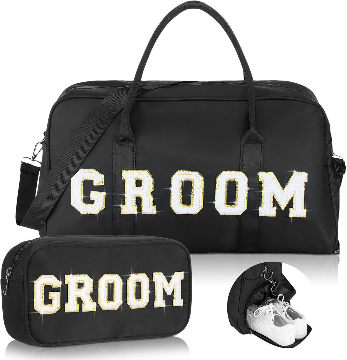 2 Pcs Groom Bag Gifts, Wedding Weekender Duffle Bag, Black