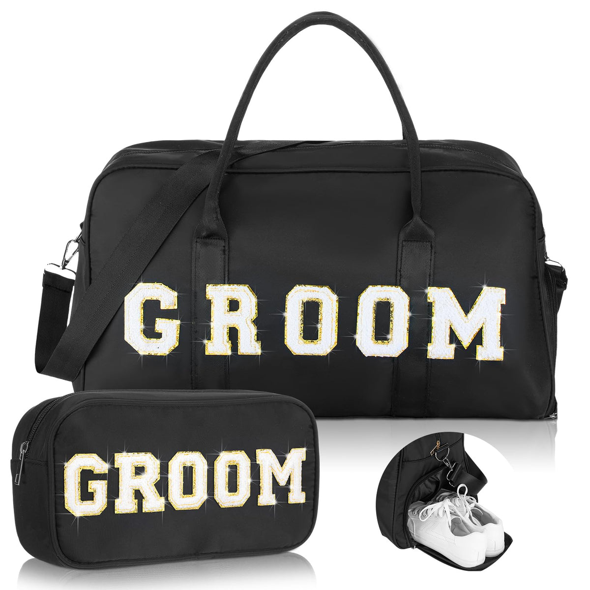 2 Pcs Groom Bag Gifts, Wedding Weekender Duffle Bag, Black