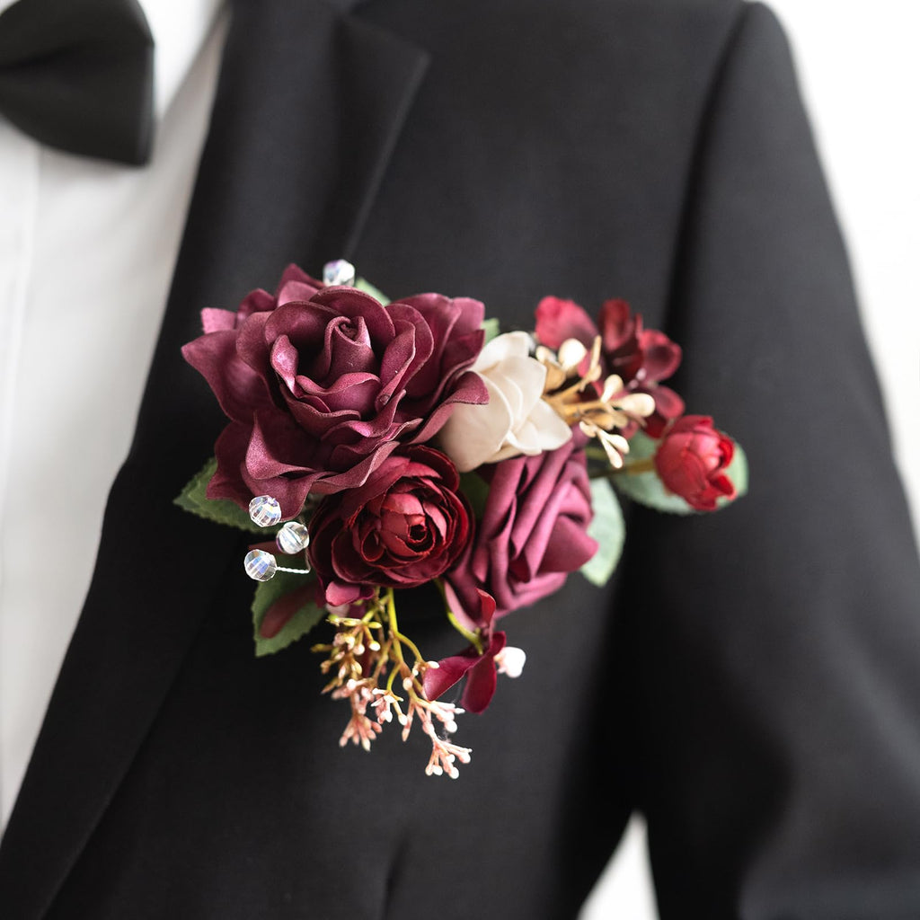 Ling's Moment Boutonniere for Men with Pin, White Ranunculus Ivory, 6"Wx5"H