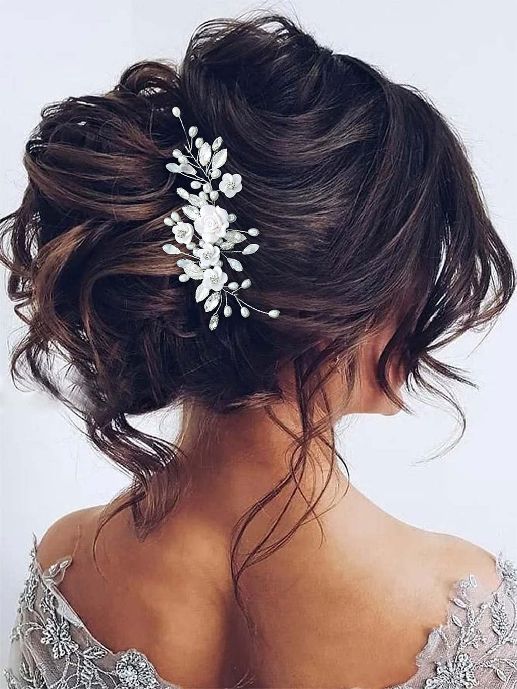 GORAIS Flower Wedding Hair Vine Pearl Bridal Hair Pieces Crystal Hair Accessories for Bride and Women