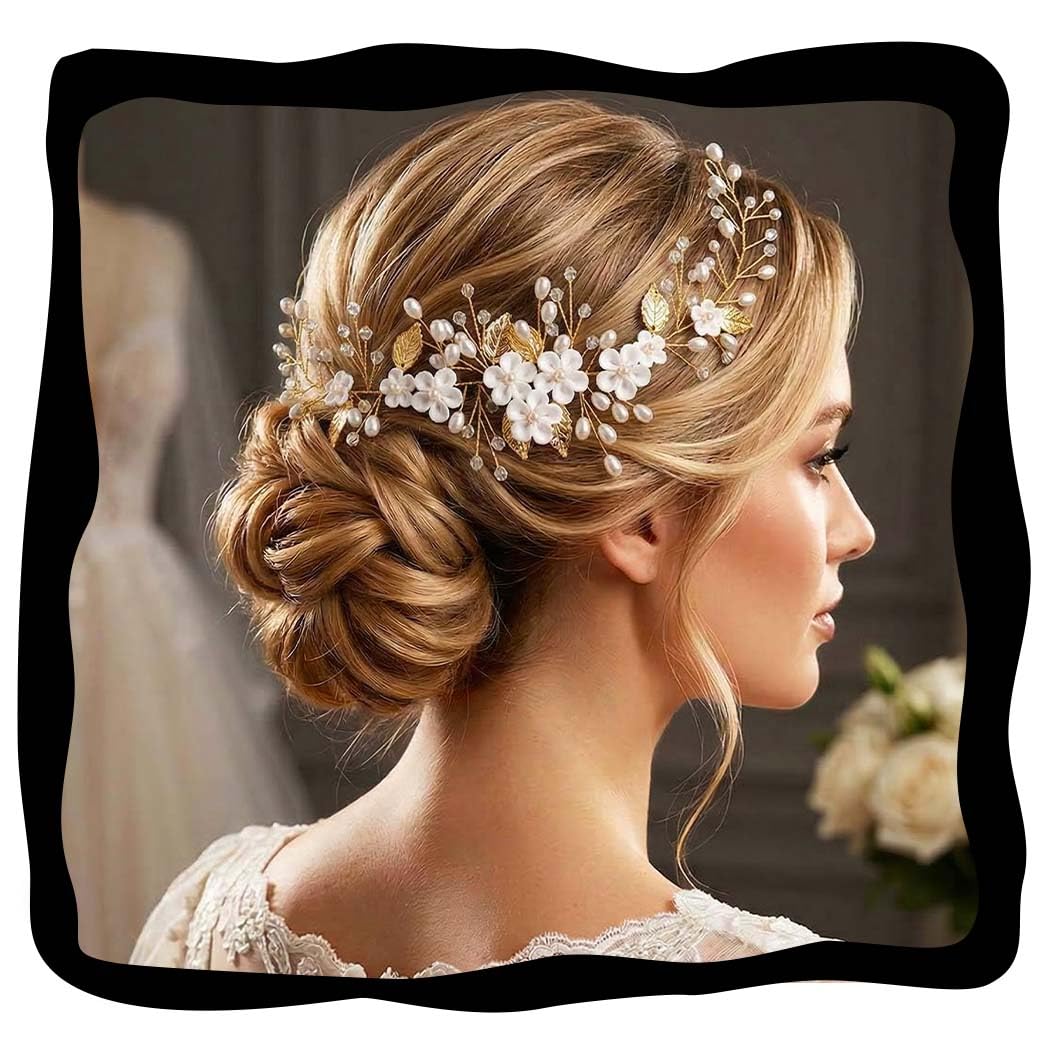 Unicra Flower Hair Vine Pearl Bridal Headpieces Wedding Hair Pieces Silver Prom Hair Accessories for Brides and Women (12.5 Inches)