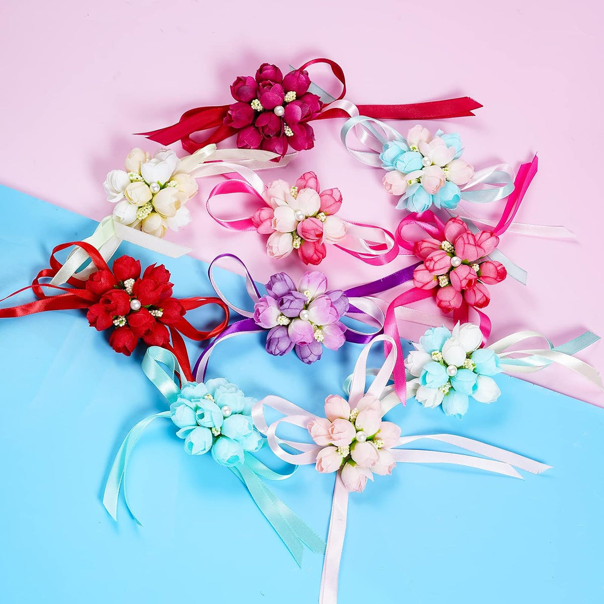 Tongcloud 10pcs Artificial Rose Wrist Corsage, 10 Color Variety, Wrist Flower for Girls Women Bride Wedding Party, Plant Decor, 10 Units per Package