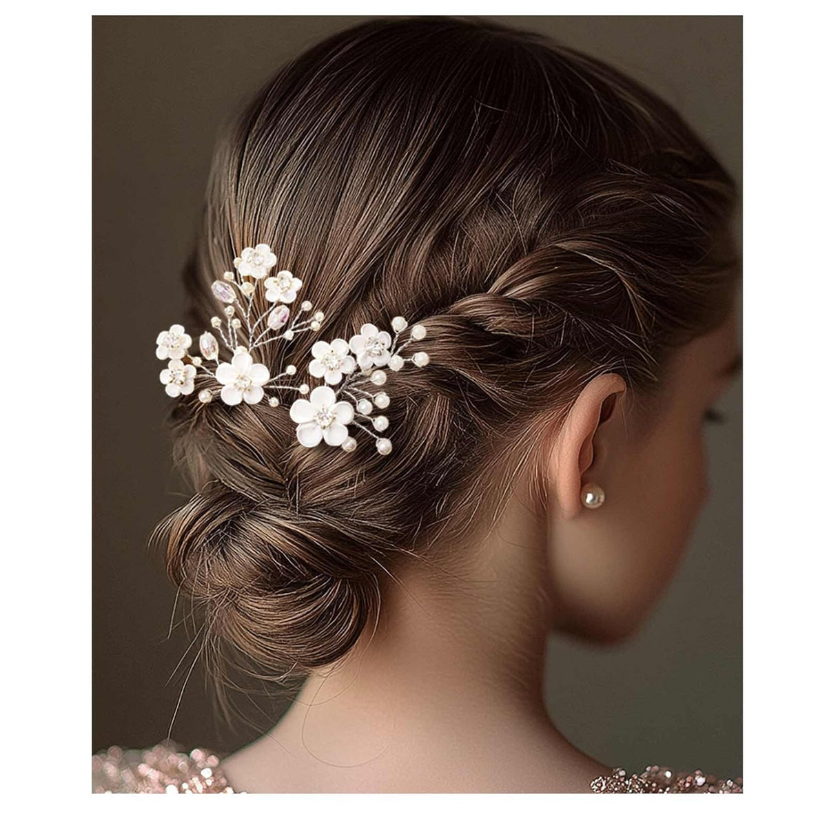Fstrend Wedding Bridal Hair Pins Bride Flower Pieces Rhinestone Pearls Accessories Clip for Women and Girls