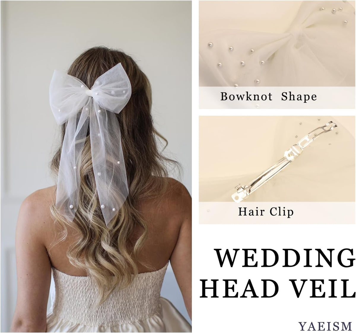 Bridal Veil Bachelorette Party Veil White Bow Wedding Veil Elegant Tulle Layer Hair Clip for Women and Girls