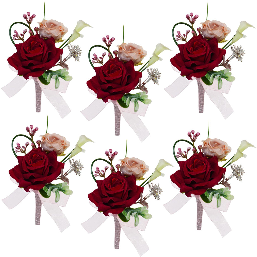 AuroraAria Dusty Rose Boutonniere for Men,Set of 6,Groom Boutonniere for Wedding,Anniversary,Homecoming,Formal Dinner Party,Wedding Decor,Artificial Dusty Rose Rose