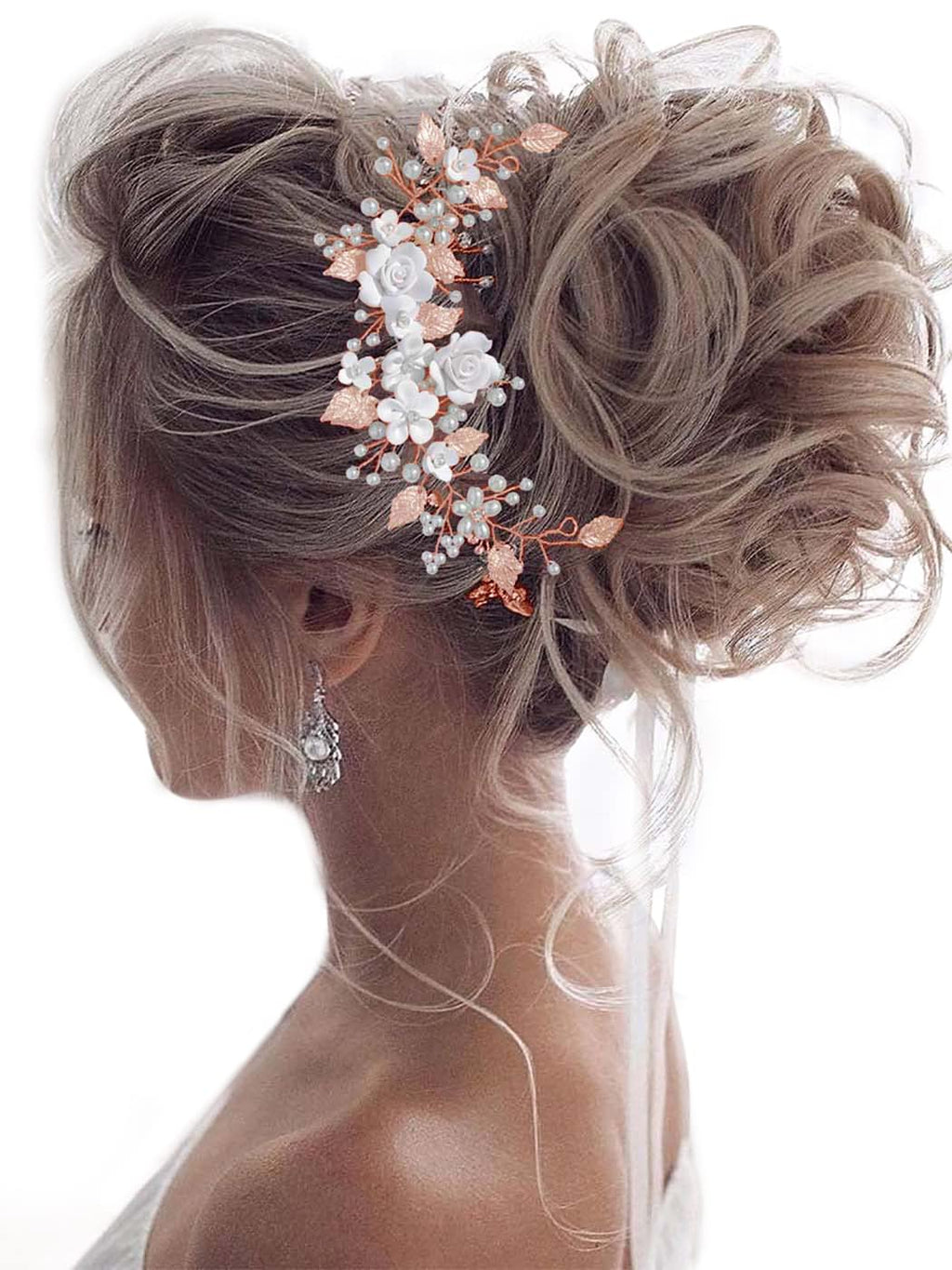 Unicra Flower Bride Wedding Hair Vine Pearl Bridal Hair Piece Leaf Hair Accessories Rhinestone Headband for Women (9inches) (Silver)