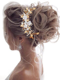 Unicra Flower Bride Wedding Hair Vine Pearl Bridal Hair Piece Leaf Hair Accessories Rhinestone Headband for Women (9inches) (Silver)
