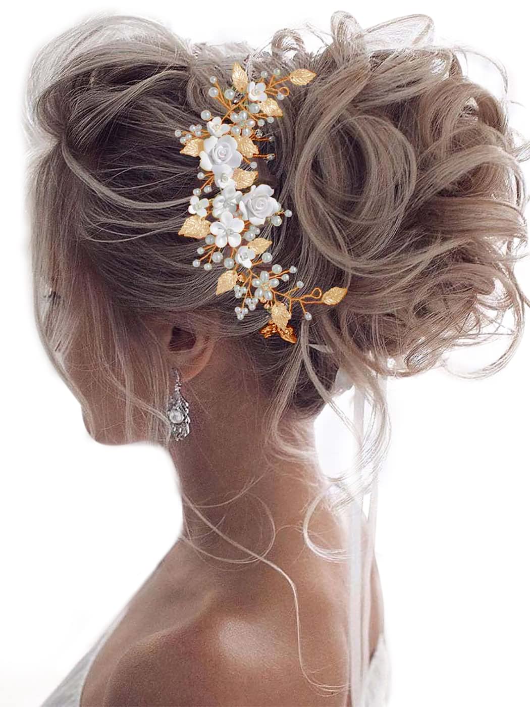 Unicra Flower Bride Wedding Hair Vine Pearl Bridal Hair Piece Leaf Hair Accessories Rhinestone Headband for Women (9inches) (Silver)