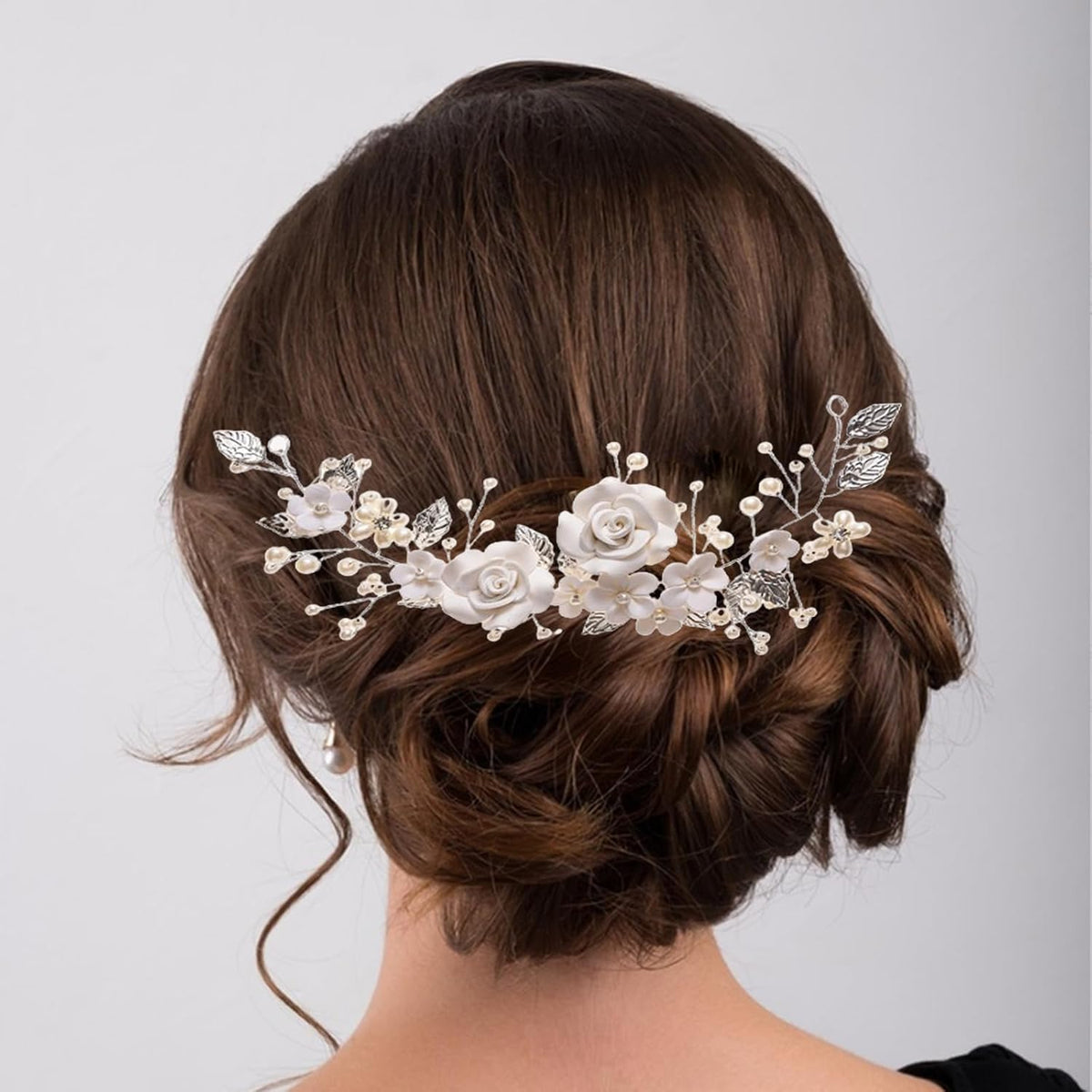 Flower Bride Wedding Hair Vine Silver Rhinestone Leaf Hair Accessories Headband for Women and Girls