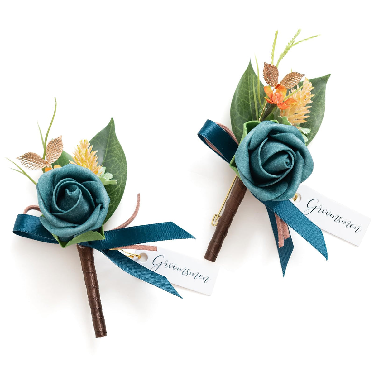 Ling's moment Boutonniere for Men, 2pcs, White Ivory