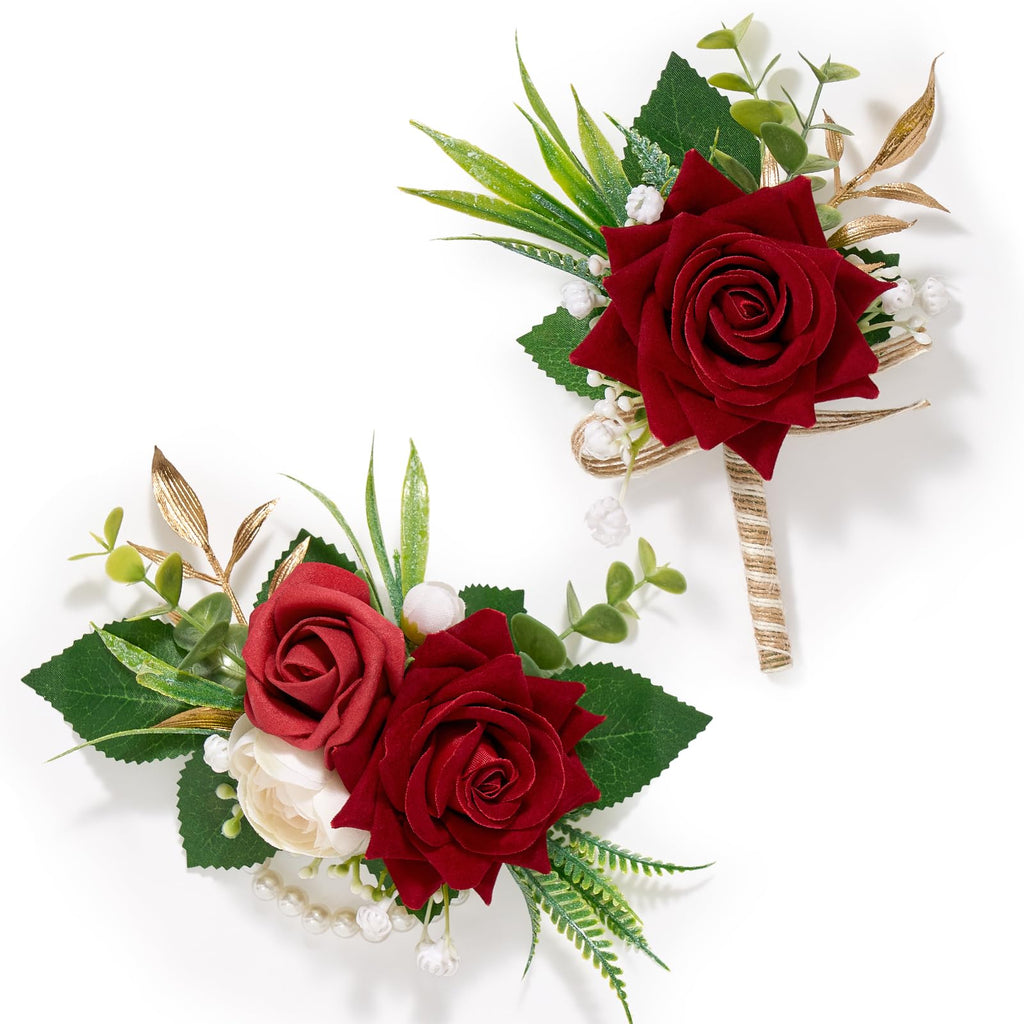 Serwalin Ivory White Rose Corsage and Boutonniere Set for Wedding Prom
