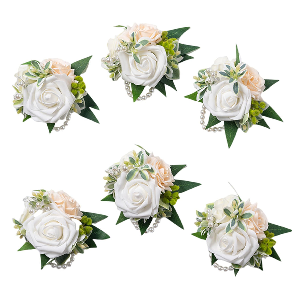Lavender Purple Faux Wrist Corsages, Set of 6, for Bride Wedding