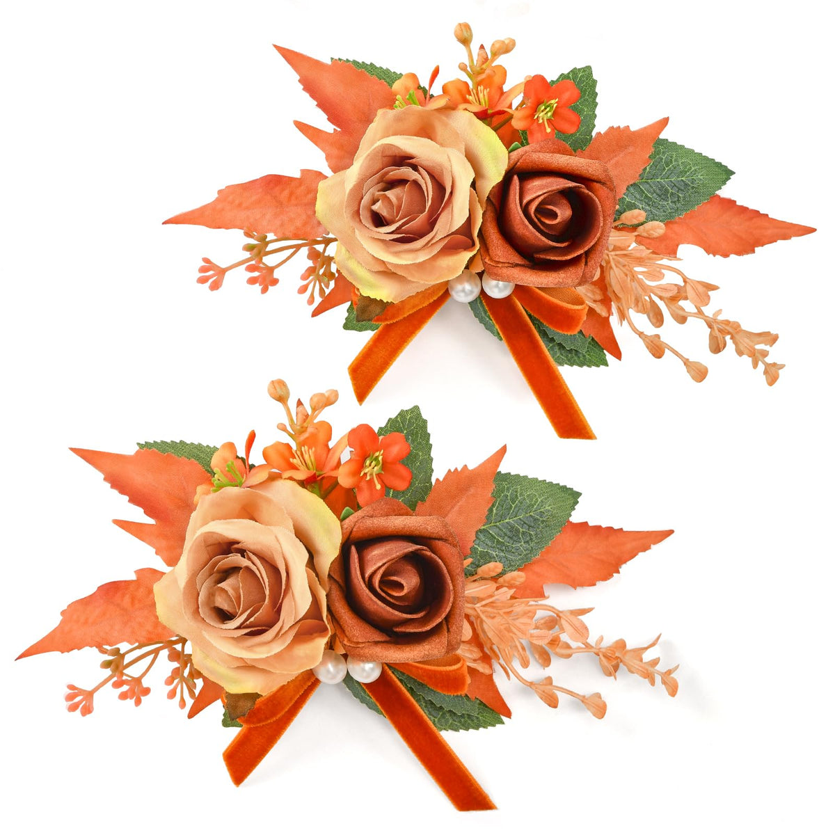 Serwalin 2Pcs Champagne Rose Boutonniere for Men Wedding Prom Party 6-7Inch