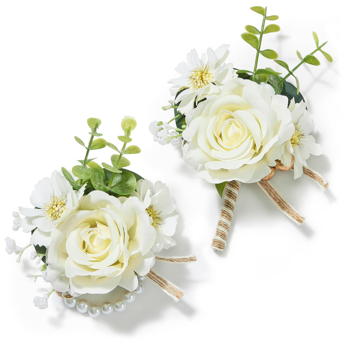Serwalin Ivory White Rose Corsage and Boutonniere Set for Wedding Prom