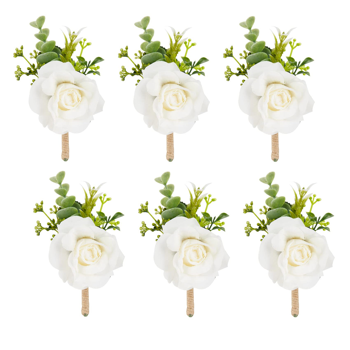 6Pcs Ivory White Rose Wrist Corsage for Women Wedding Prom Party