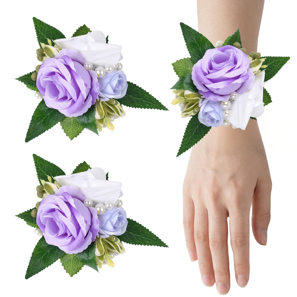 2 Pcs Prom Wrist Corsage Artificial Flowers Faux Pearl Bride Bridesmaid Bracelet for Prom Decor Wedding Anniversary Party Suit Flower Accessories (White)