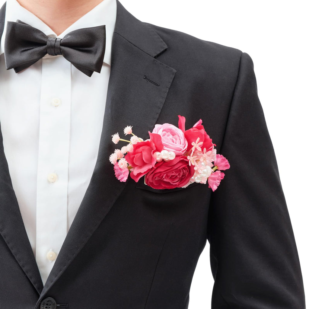TINGE TIME Luxury Groom Boutonniere for Wedding, 1 PCS Pocket Boutonniere for Men Wedding, Prom, Homecoming, Anniversary, Graduation, Christmas Dinner (Terracotta)