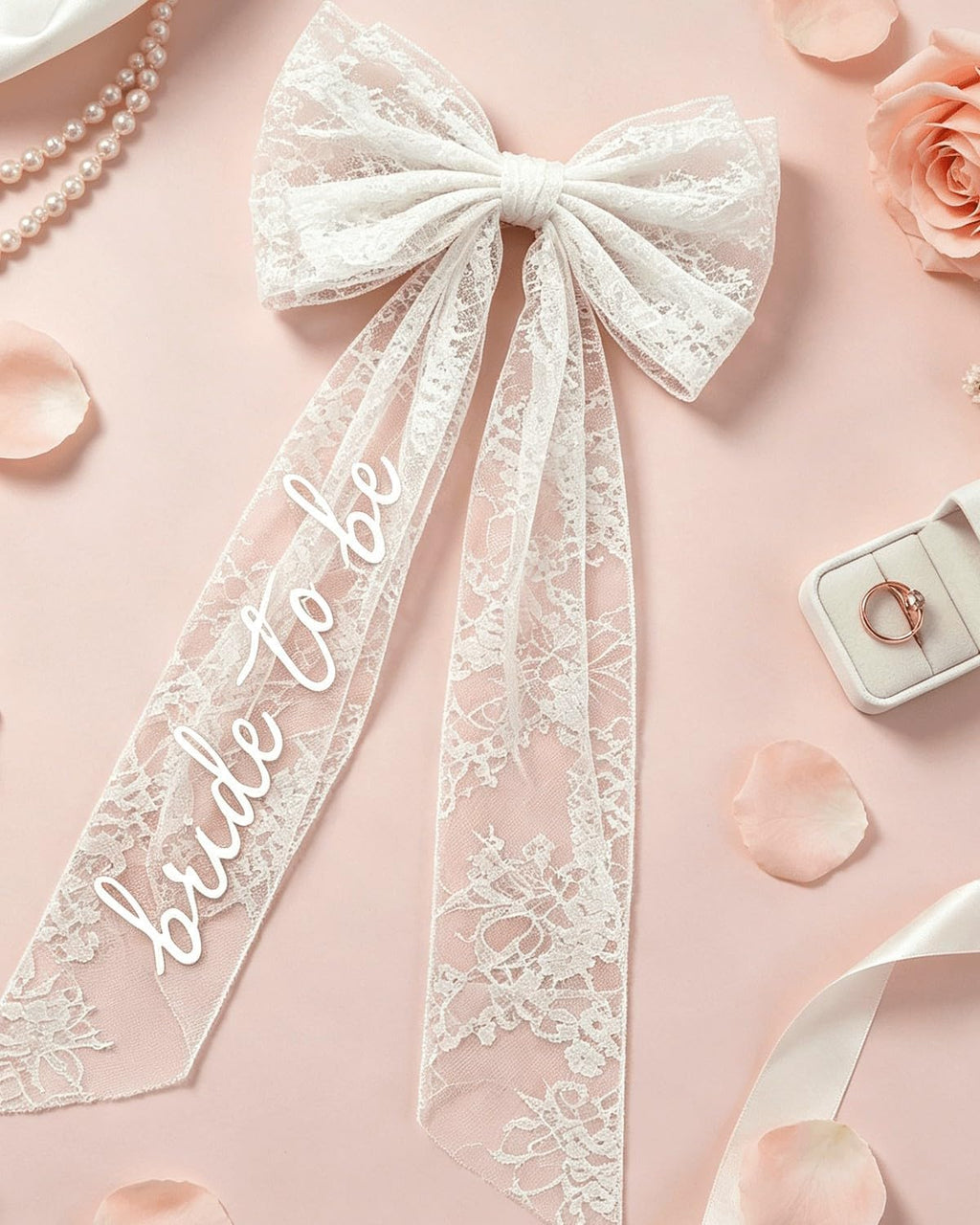 Lace Bride to Be Veil with White Bow, Short Bridal Hair Accessory