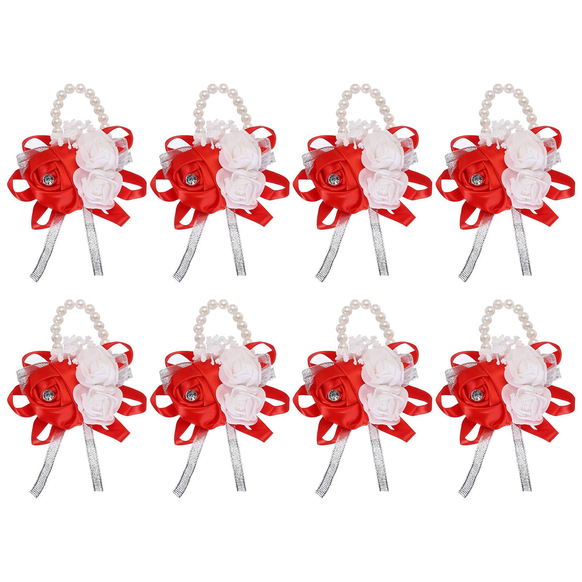 MECCANIXITY 12Pcs Wrist Corsage Artificial Flower Bracelets Rose Wrist Bride Groom Decorative for Wedding Ceremony Prom Party Anniversary Sky Blue