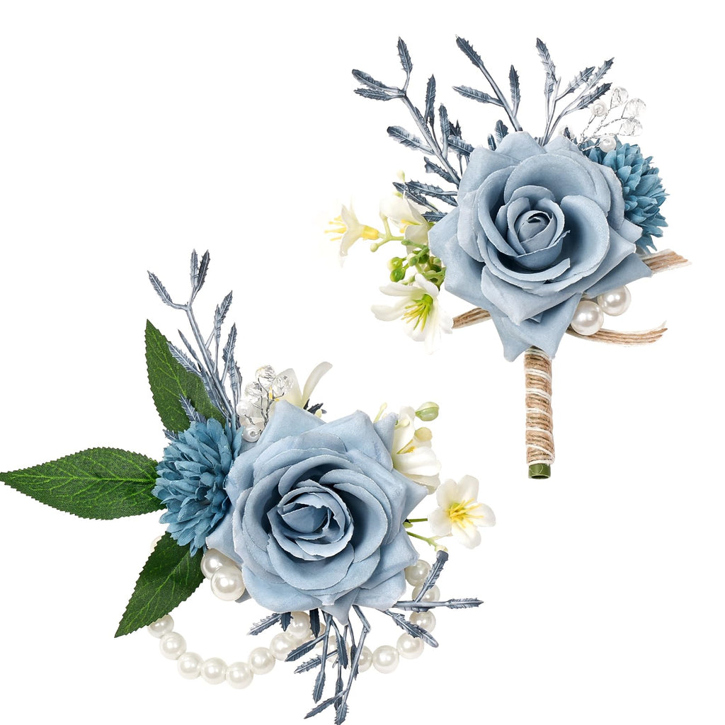 Serwalin Ivory White Rose Corsage and Boutonniere Set for Wedding Prom