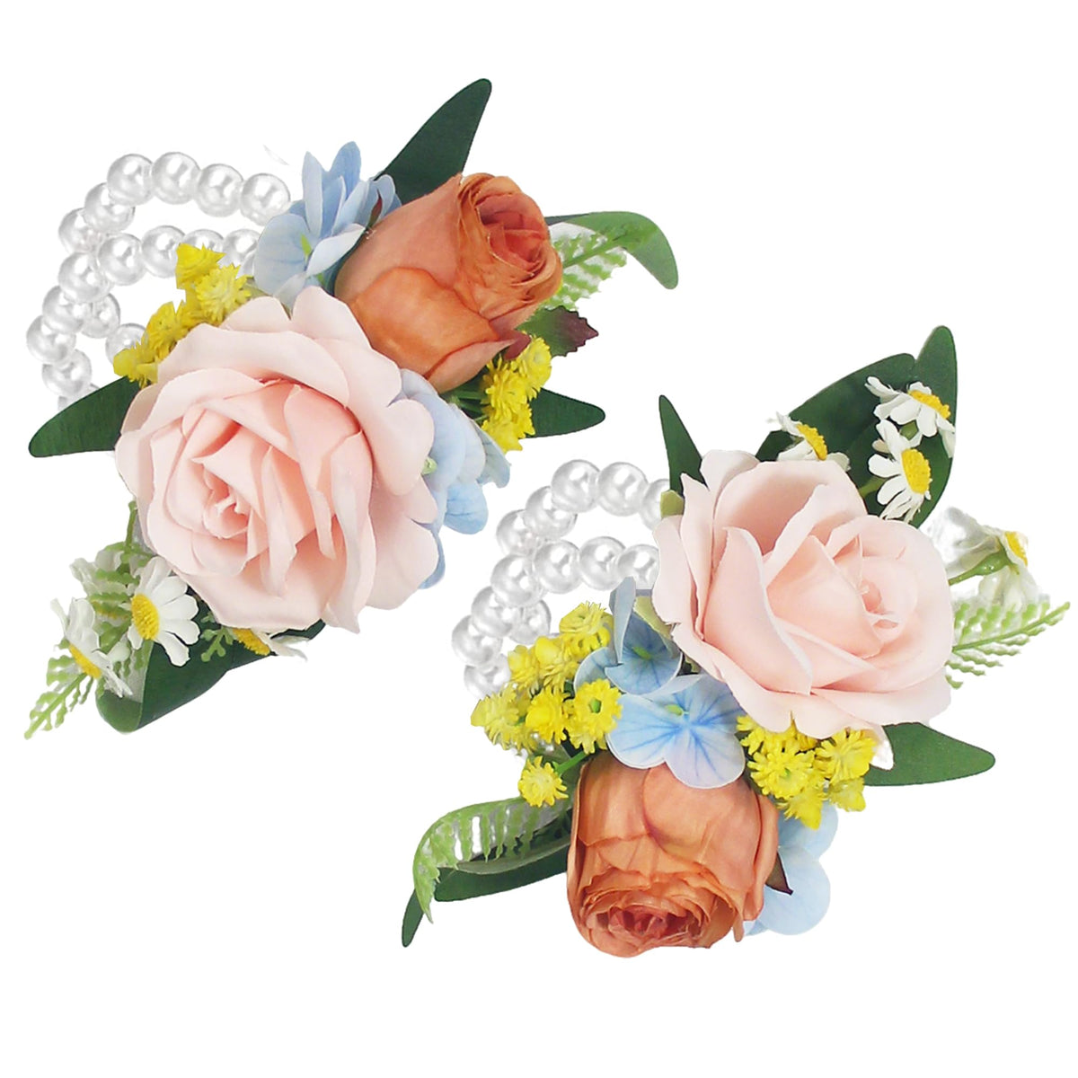 Rinlong 2Pcs Navy Terracotta Wrist Corsage for Wedding, Prom, Homecoming