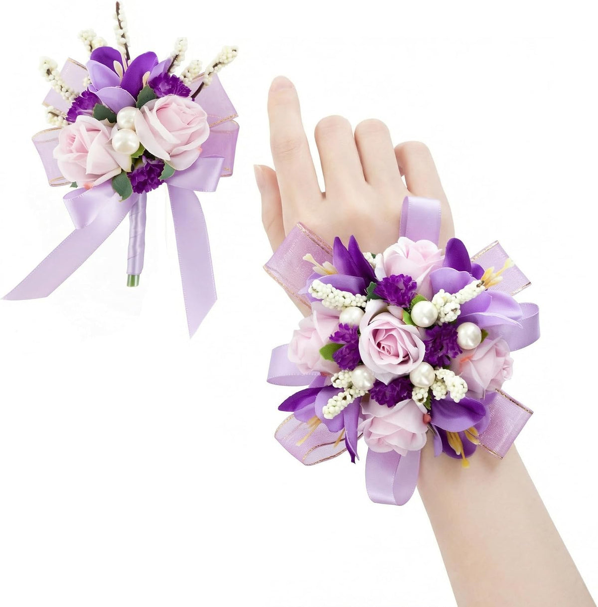 Purple Lilac Corsage and Boutonniere Set Prom Wrist Corsage Flower