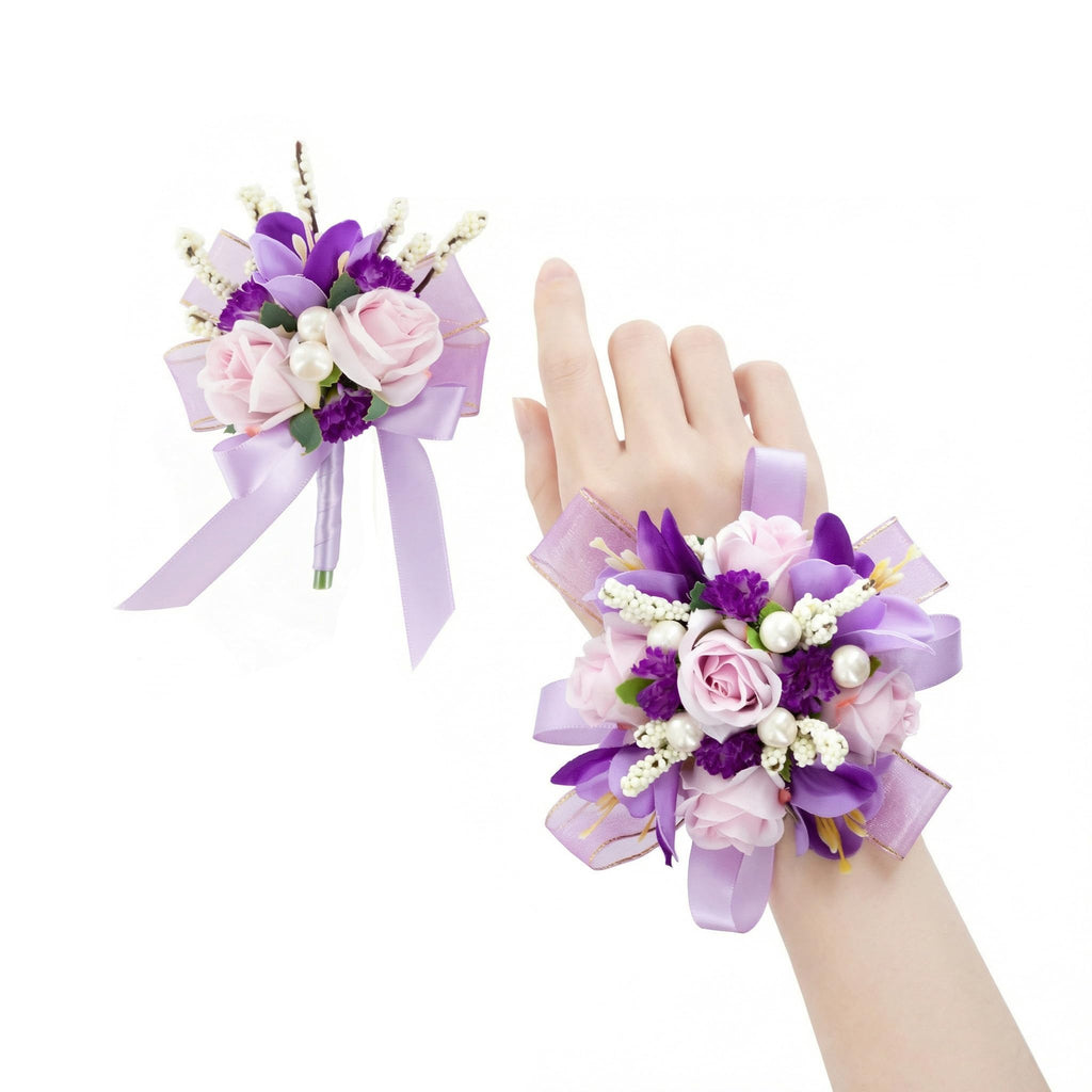 Purple Lilac Corsage and Boutonniere Set Prom Wrist Corsage Flower