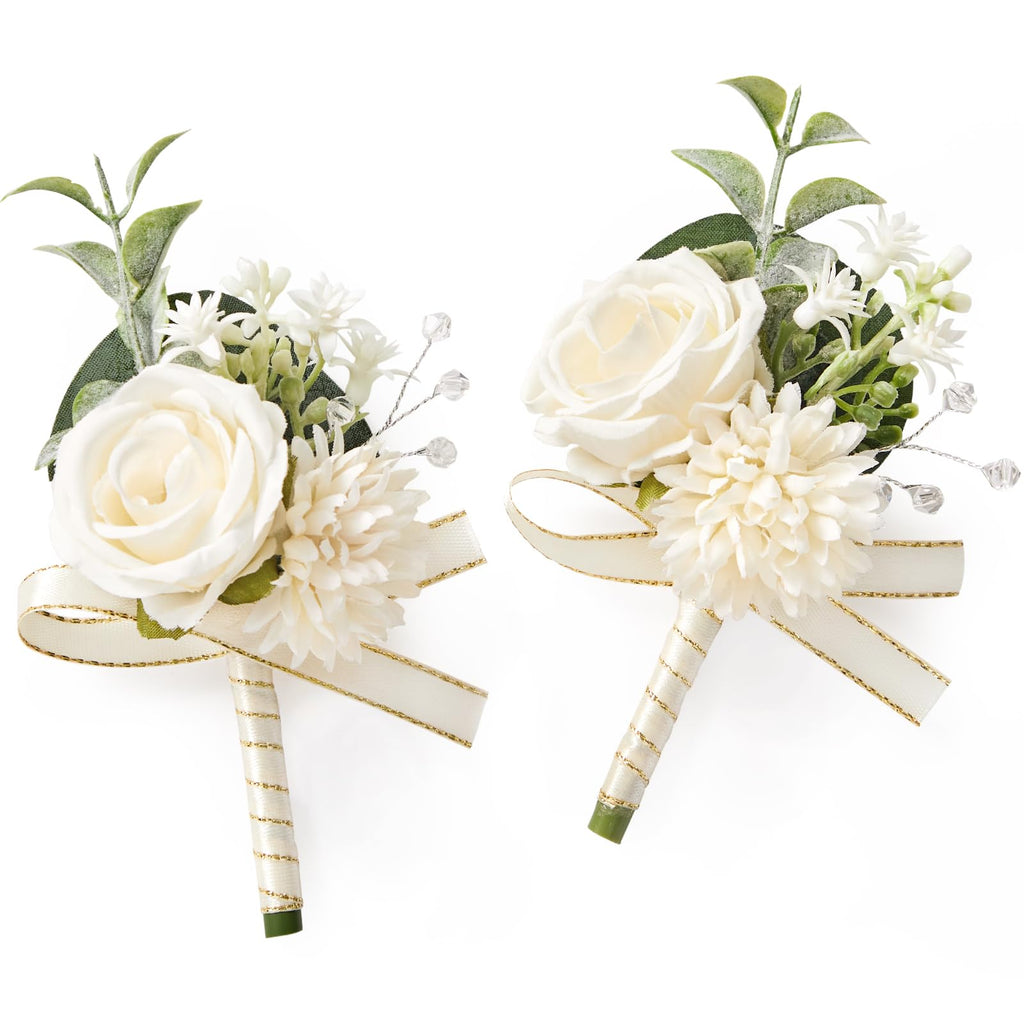 Serwalin 6 Pcs White Rose Wrist Corsage Wristlet for Wedding Prom Party