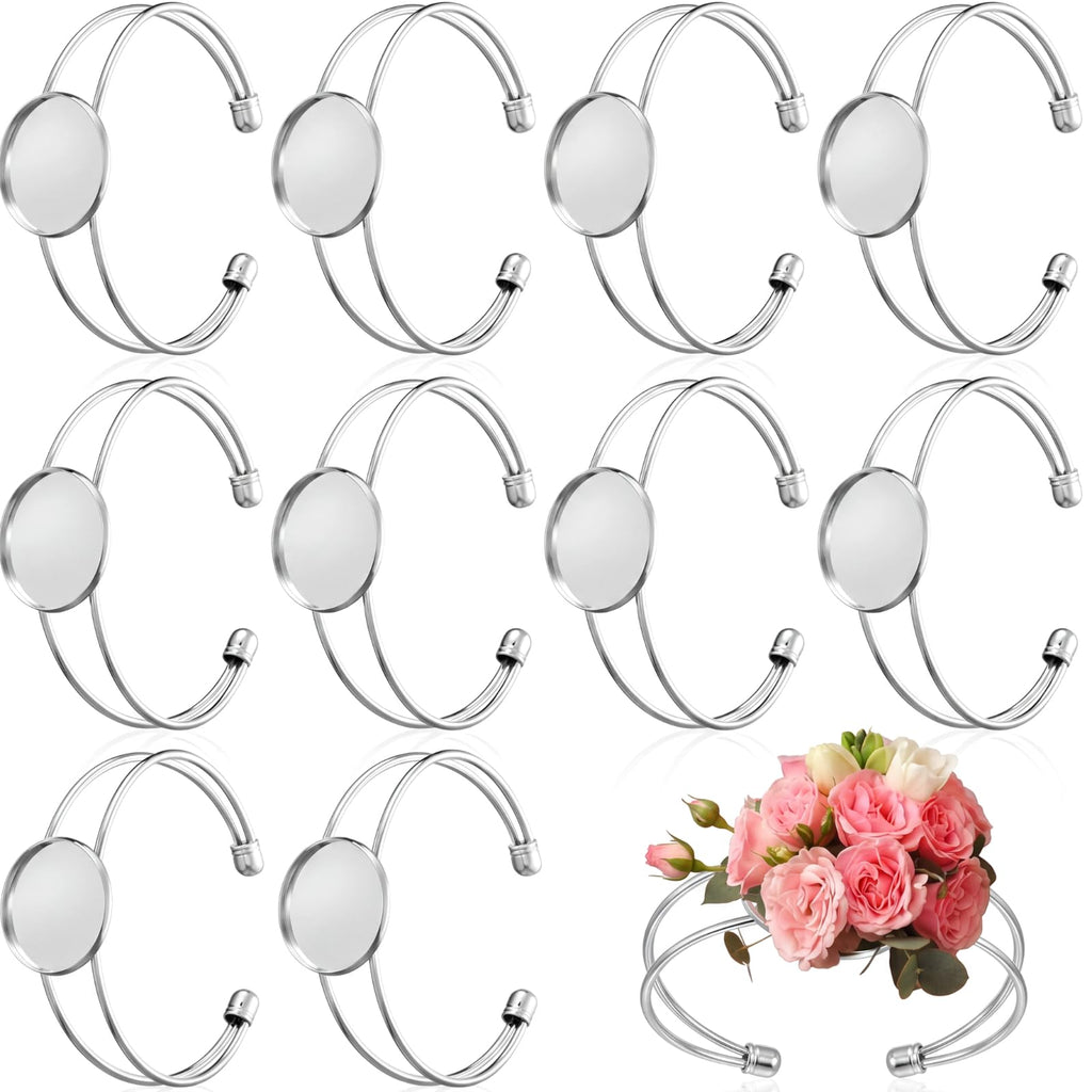 Liliaafar Gold 10 Pcs Corsage Wristlet Bracelet Bands for Women Cuff Bangle Bracelet Wrist Corsage DIY Wedding Wristband Wide Open Adjustable for Wedding Bridal Party Prom (0.98",Narrow Cuff)
