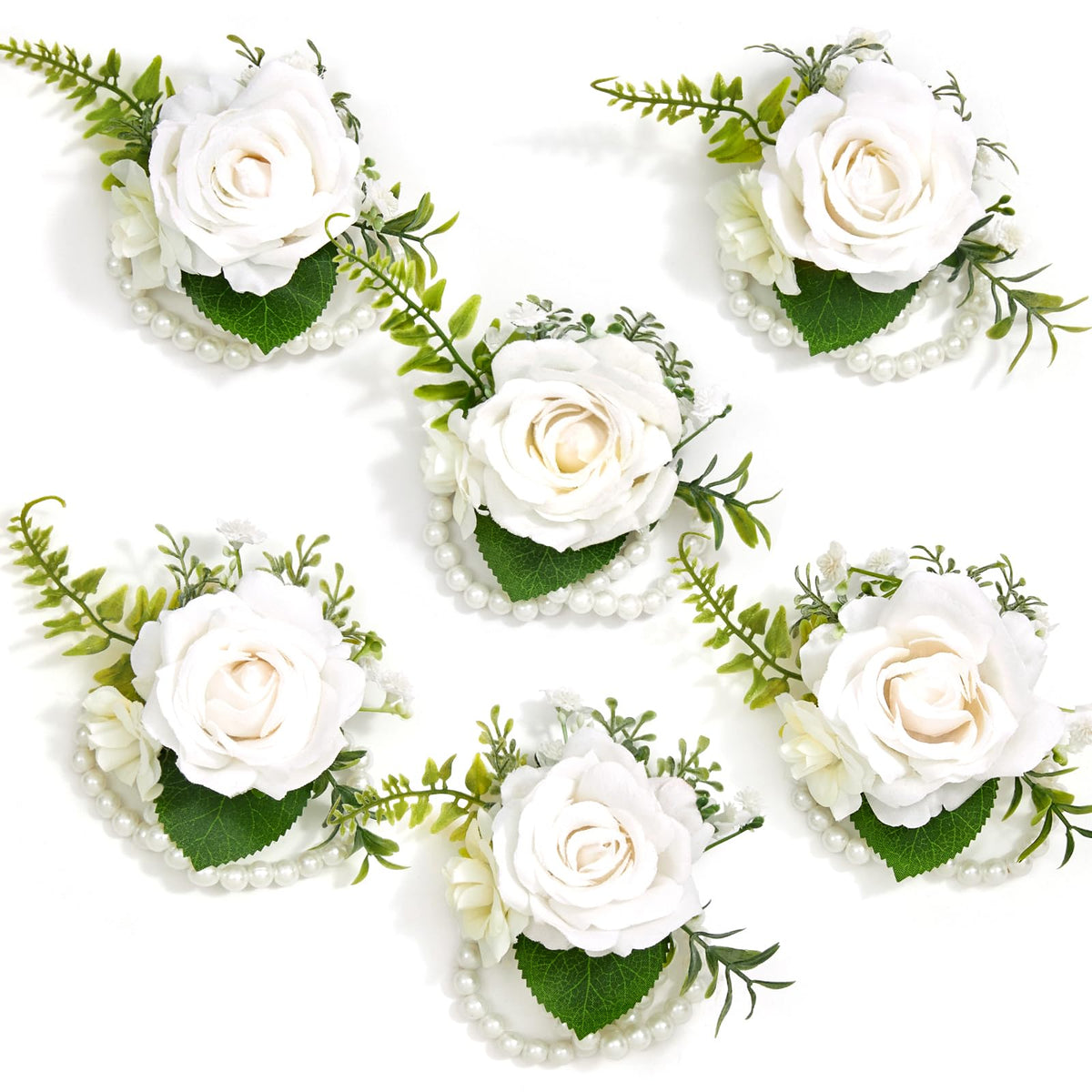 Serwalin 6 Pcs Champagne Rose Wrist Corsage Wristlet for Wedding Prom Party