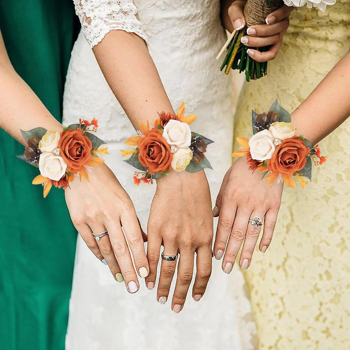 Set of 6 Terracotta Flowers Wrist Corsage for Wedding Party Prom Corsages Wristlet Decor Orange Hand Flowers for Bridesmaid Girl Mother of The Bride