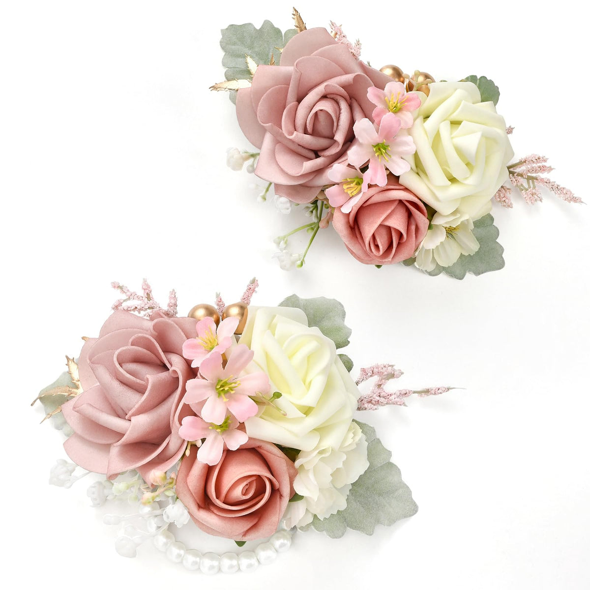Serwalin 2Pcs Champagne Wrist Corsage Wristlet for Wedding Prom, 6-7Inch