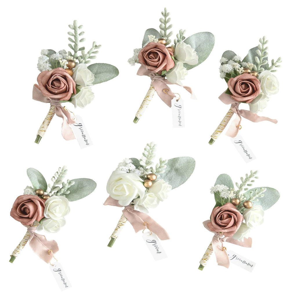 Lookein Set of 2 Wedding Boutonniere for Men Artificial Flowers Wedding Groom Groomsmen Boutonniere for Wedding Ceremony Anniversary Formal Dinner Party, Dusty Rose