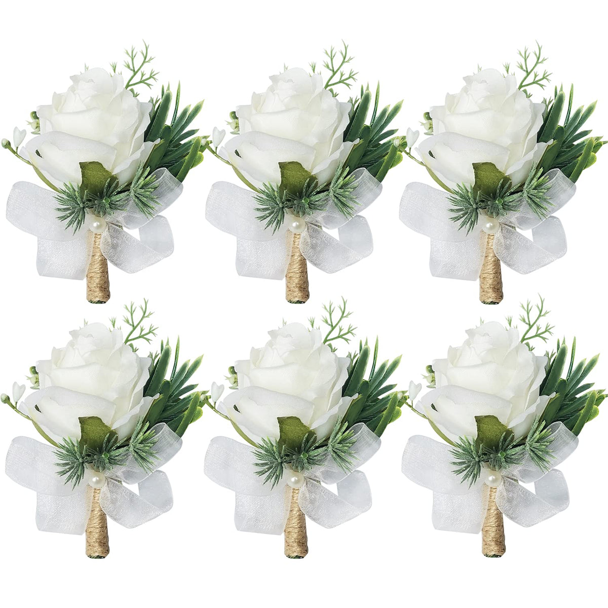 White Rose Wrist Flowers and Men's Corsage Wedding Flowers Ceremony,2Pcs Boutonniere Buttonholes and Wrist Corsage Wristband Roses Wrist Corsage (2pcs White Wrist Corsages)