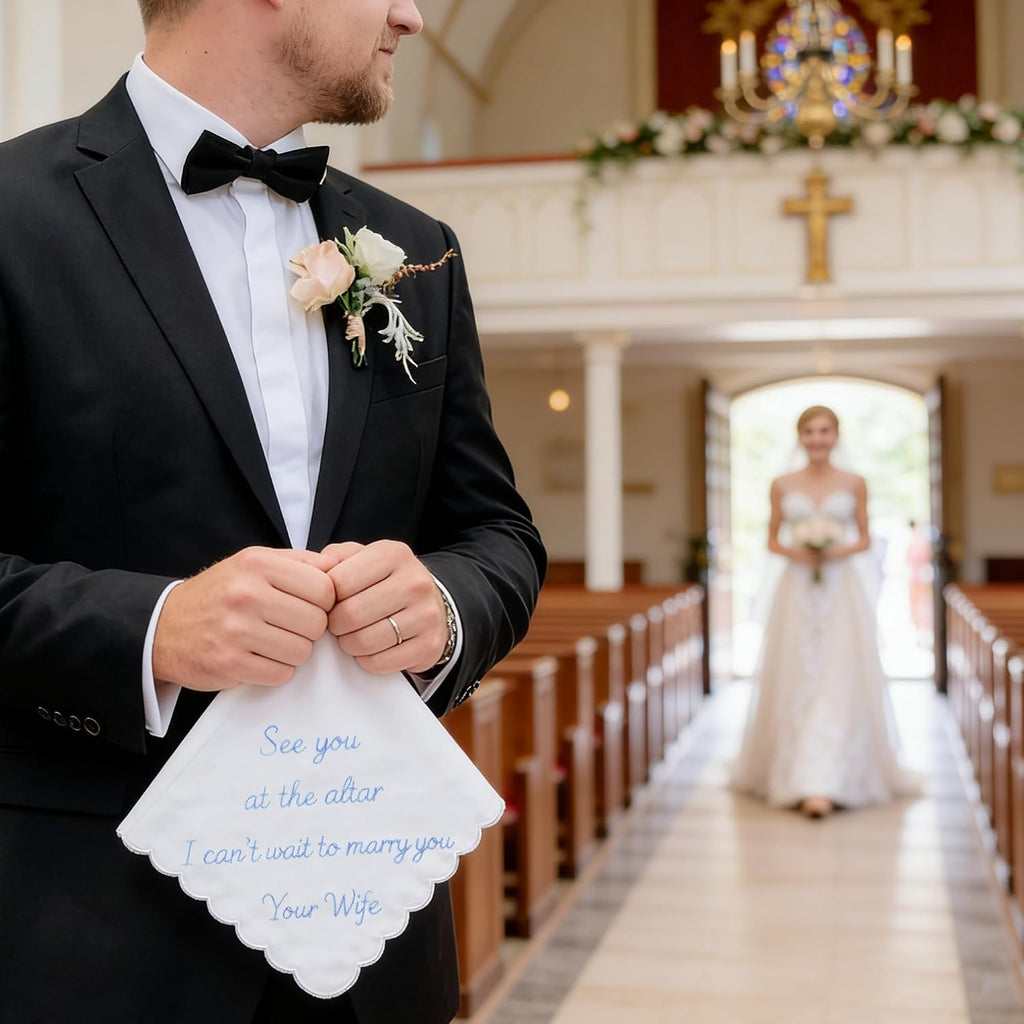 Lamyba Something Blue for Bride and Groom Wedding Handkerchief,Mom and Dad Gifts
