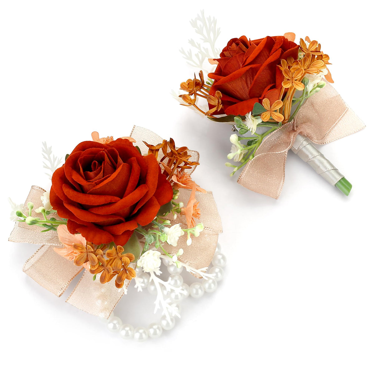 Blue Corsage and Boutonniere Set Double Pearl Bracelets