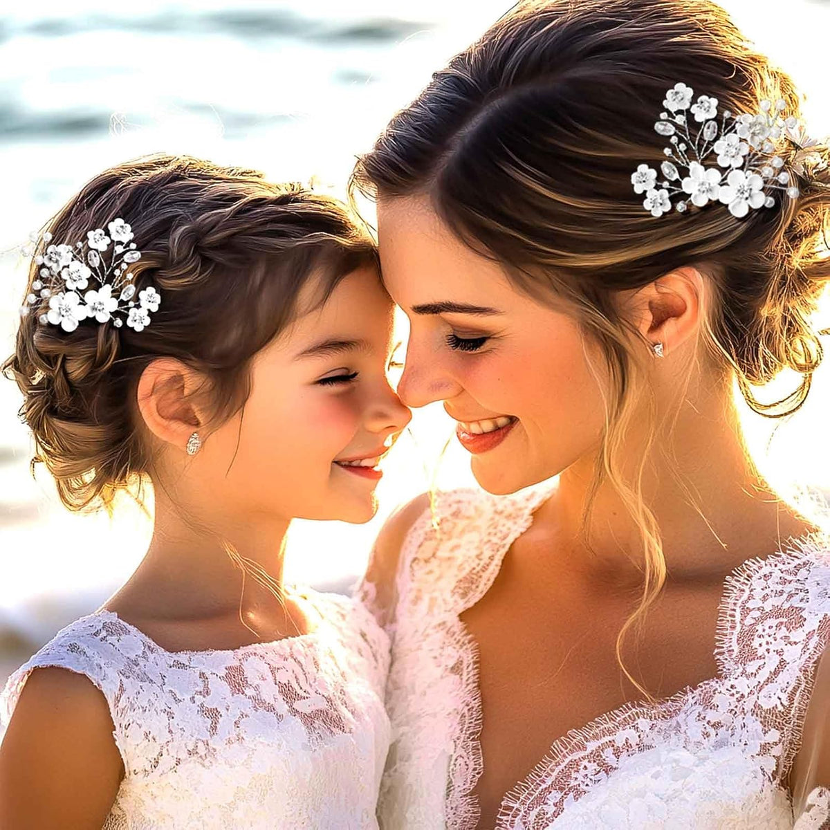 Fstrend Wedding Bridal Hair Pins Bride Flower Pieces Rhinestone Pearls Accessories Clip for Women and Girls