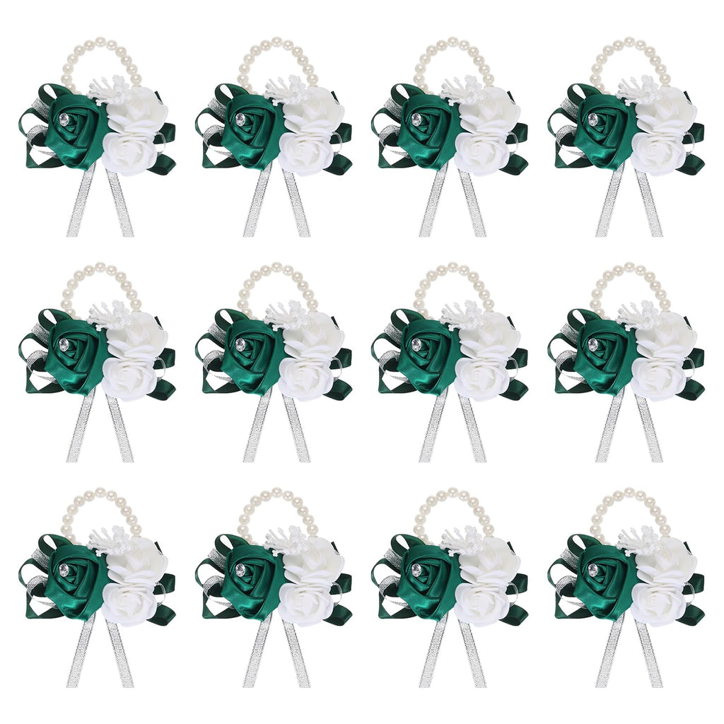 MECCANIXITY 12Pcs Wrist Corsage Artificial Flower Bracelets Rose Wrist Bride Groom Decorative for Wedding Ceremony Prom Party Anniversary Sky Blue