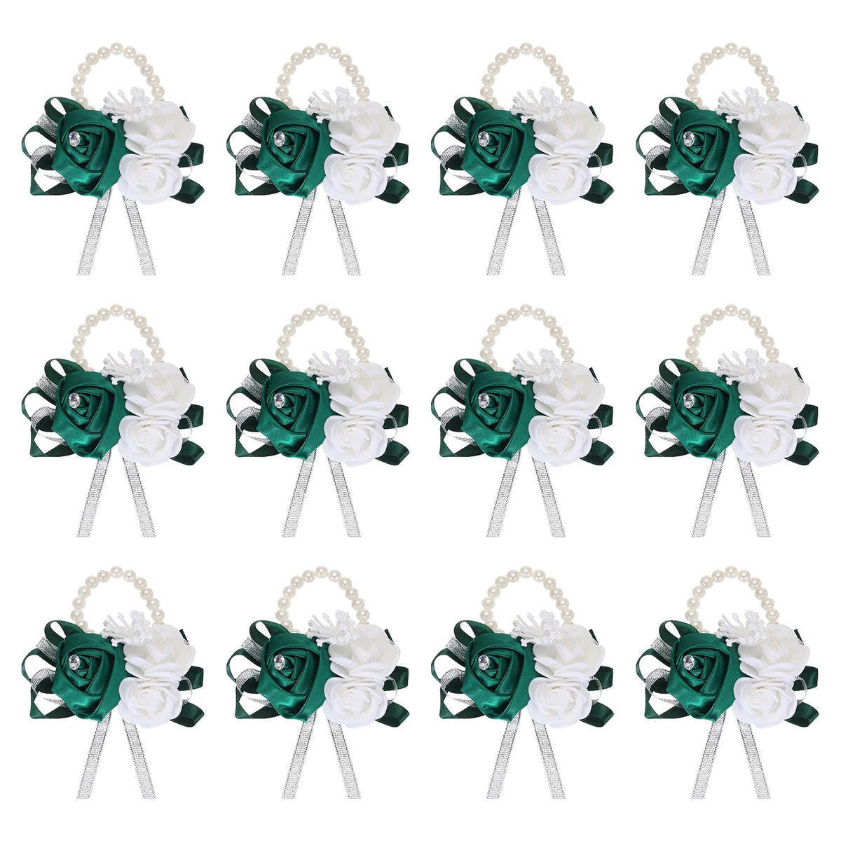 MECCANIXITY 12Pcs Wrist Corsage Artificial Flower Bracelets Rose Wrist Bride Groom Decorative for Wedding Ceremony Prom Party Anniversary Sky Blue