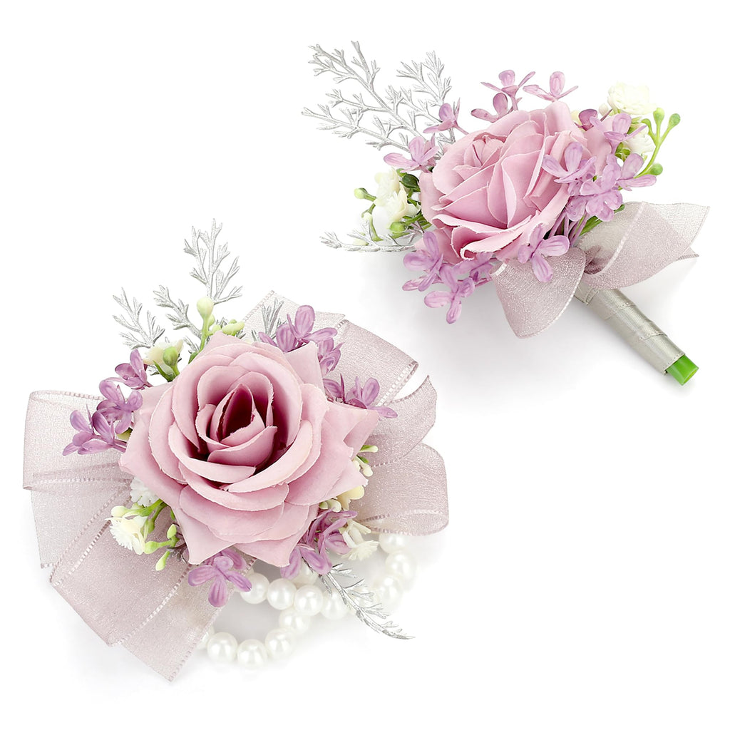 Blue Corsage and Boutonniere Set Double Pearl Bracelets