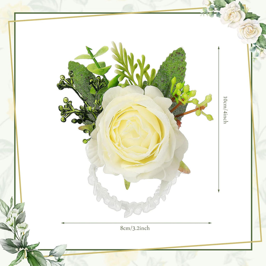Sherr 24 Pcs Corsage Wristlet for Wedding Bridesmaid Women, White