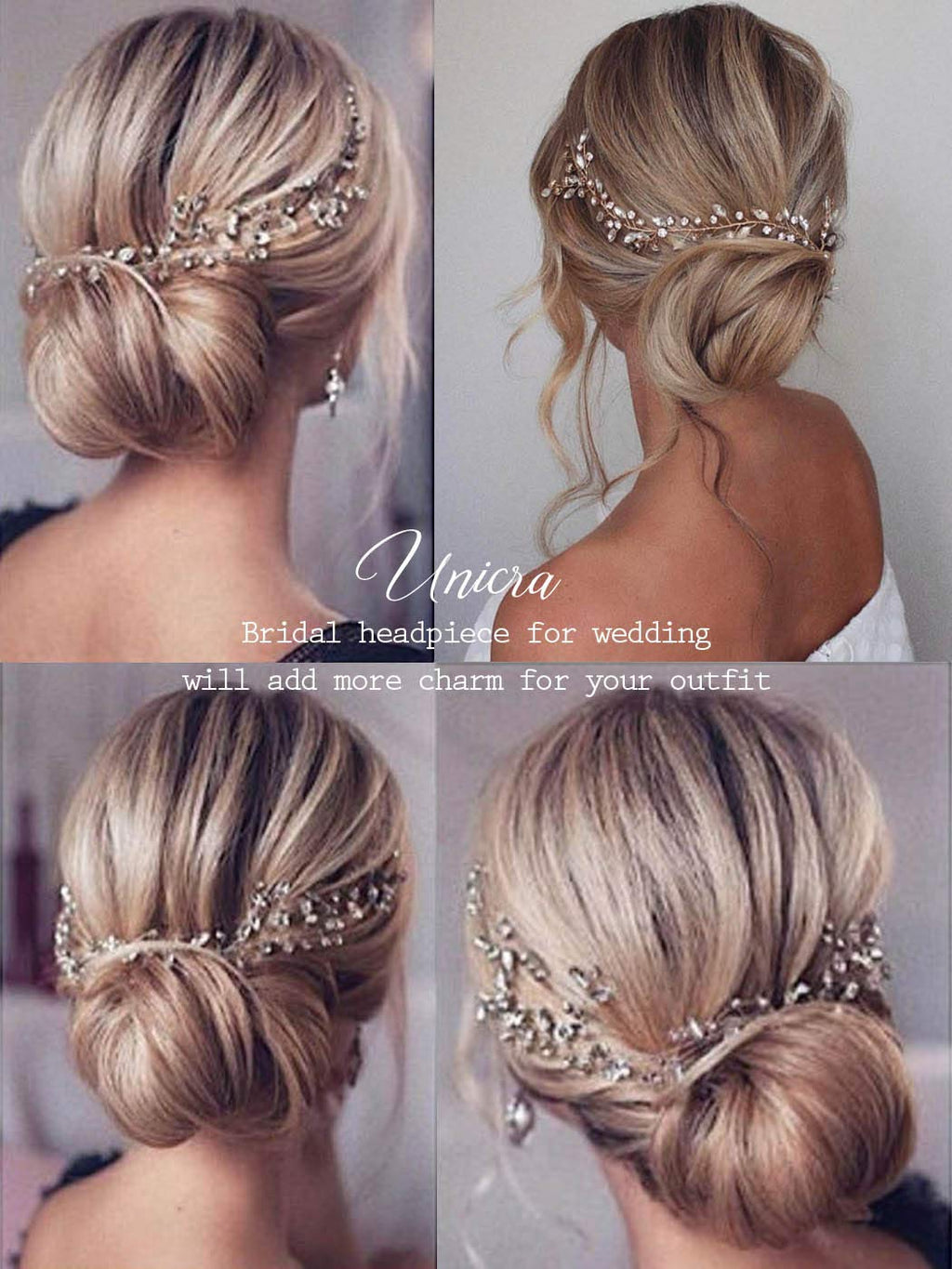Unicra Bride Wedding Rhinestone Hair Vine Bridal Silver Hair Piece Crystal Headband Hair Accessories for Women and Girls (17.7inches) (Silver)