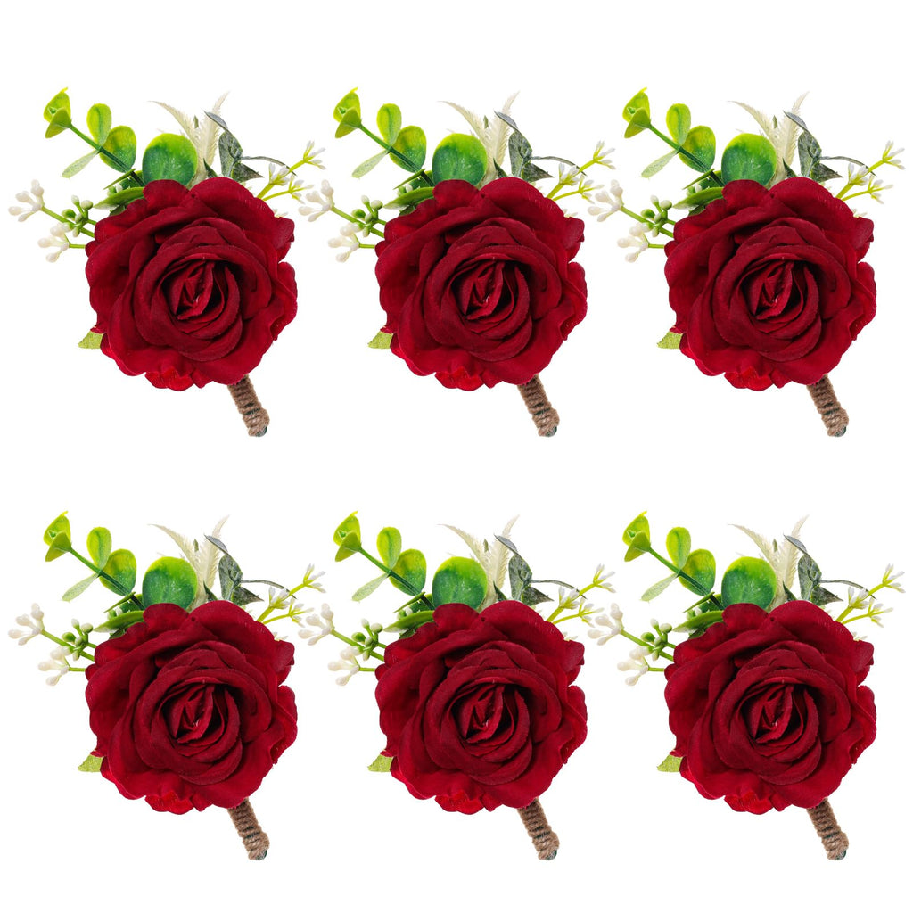 Gvhntk Ivory Rose Boutonniere for Men Wedding Set of 6 Groom Groomsmen Best Man Artificial Flowers Boutonniere for Wedding Ceremony Anniversary Prom Flowers Formal Dinner Party (6, White, Middle)