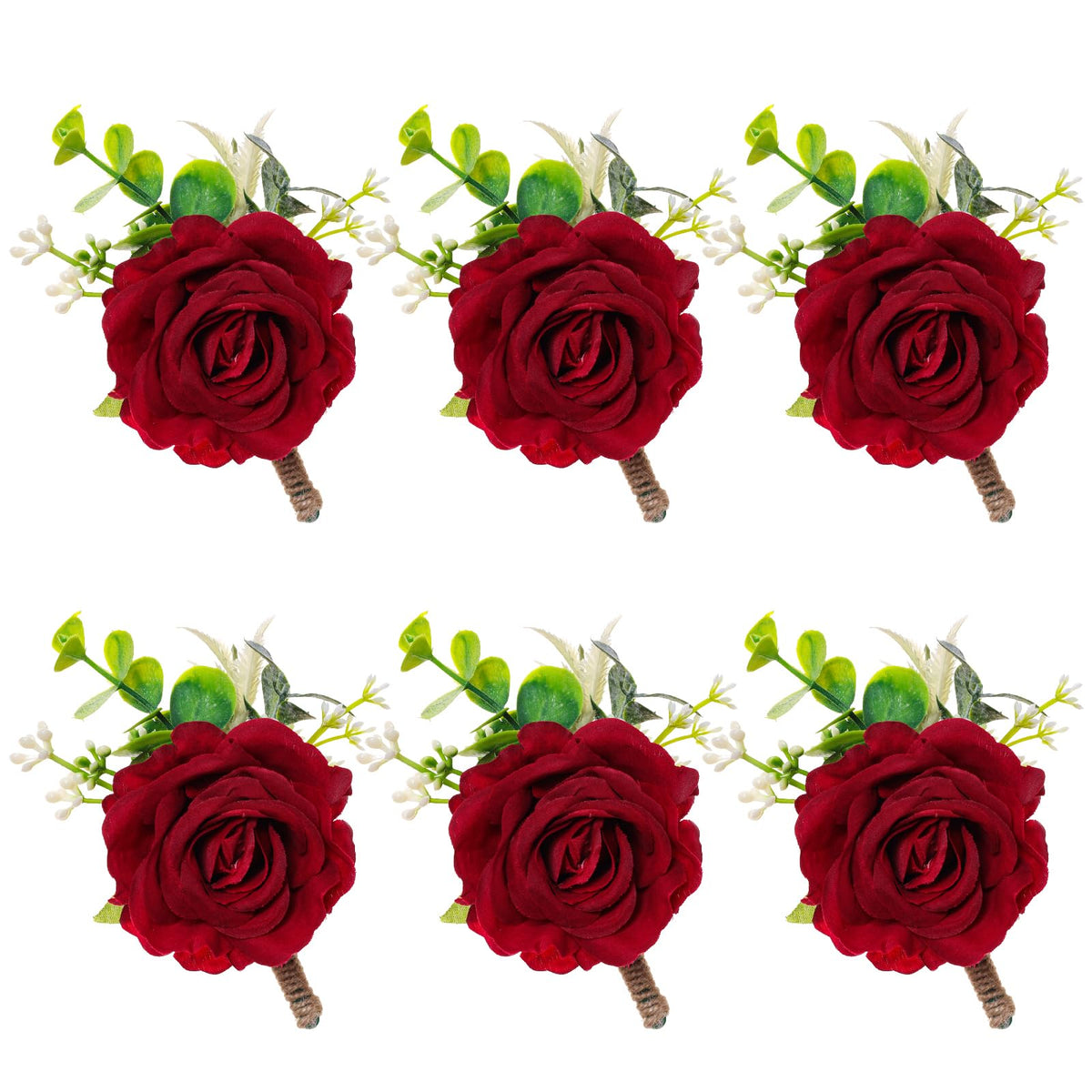 Gvhntk Ivory Rose Boutonniere for Men Wedding Set of 6 Groom Groomsmen Best Man Artificial Flowers Boutonniere for Wedding Ceremony Anniversary Prom Flowers Formal Dinner Party (6, White, Middle)