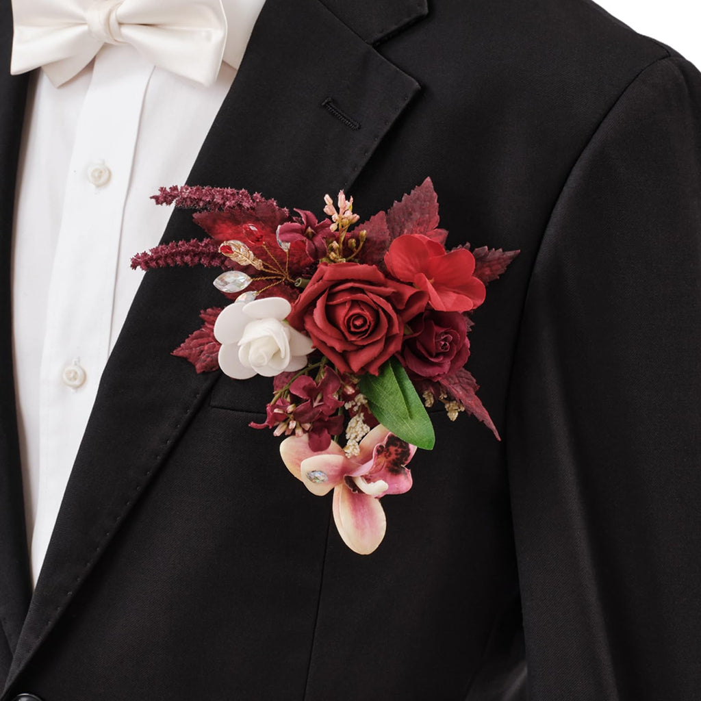 TINGE TIME Luxury Groom Boutonniere for Wedding, 1 PCS Pocket Boutonniere for Men Wedding, Prom, Homecoming, Anniversary, Graduation, Christmas Dinner (Terracotta)