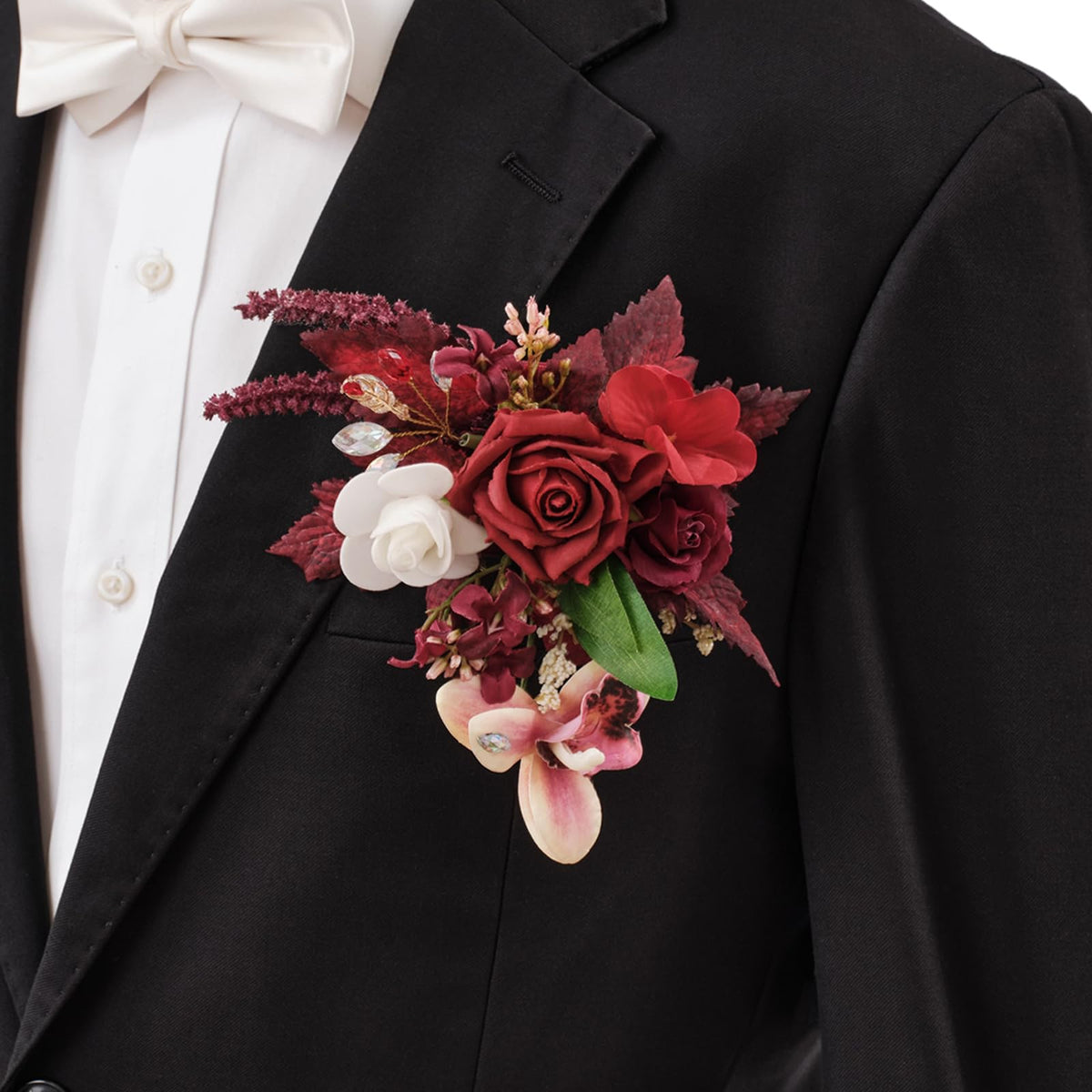 TINGE TIME Luxury Groom Boutonniere for Wedding, 1 PCS Pocket Boutonniere for Men Wedding, Prom, Homecoming, Anniversary, Graduation, Christmas Dinner (Terracotta)